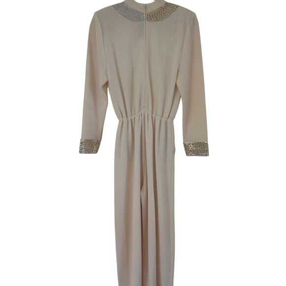 St John by Marie Gray Jumpsuit Santana Knit Rare Cream/Gold Beaded Vintage - Picture 3 of 14